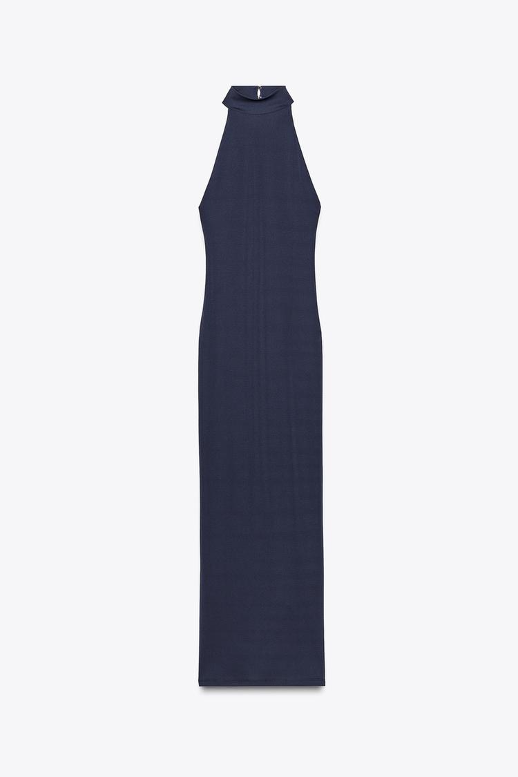 Elegantní námořnicky modré midi šaty – další pohled