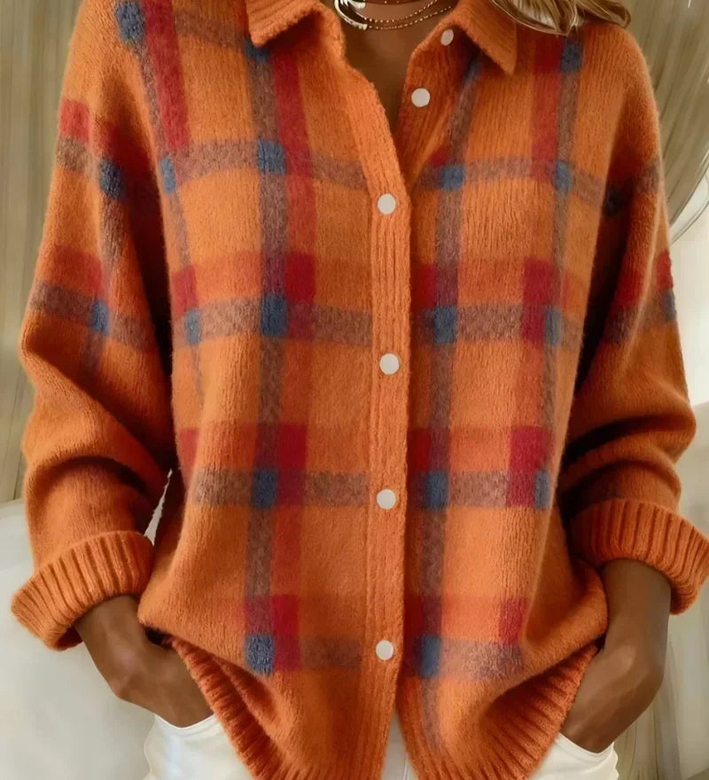 Kostkovaný kardigan s knoflíky
