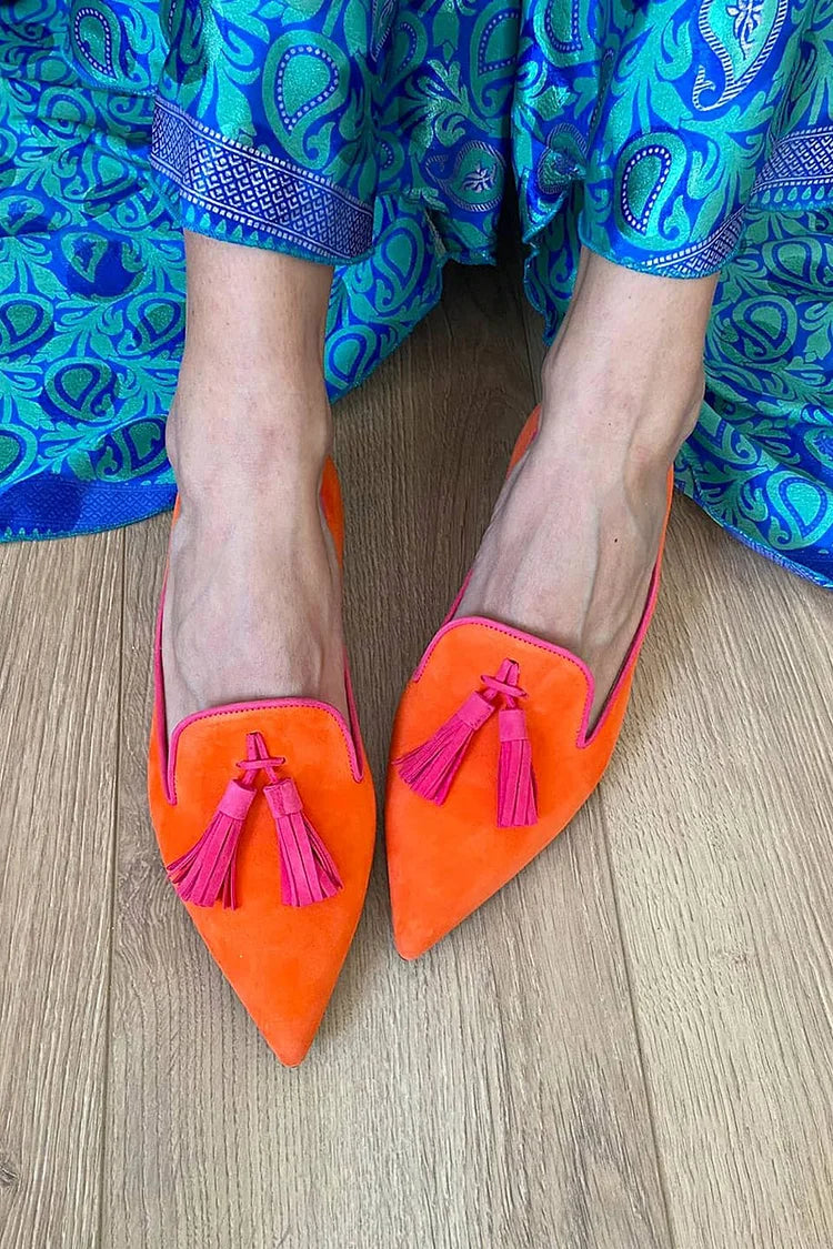 Mokasíny s třásněmi v boho stylu – detail střihu