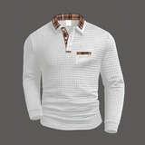 Pánský pruhovaný polo svetr – detail provedení