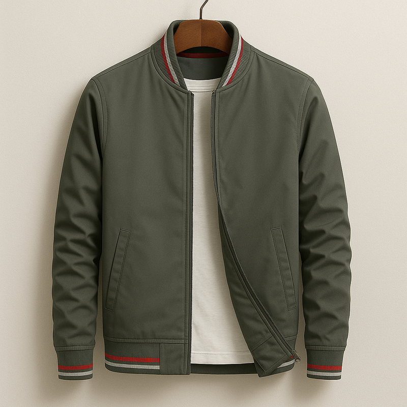 Stylový bomber s pruhy – další pohled