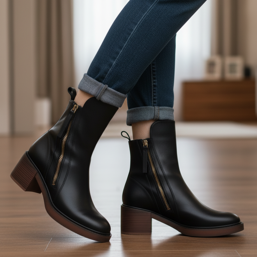 Elegantní boty z ekologické kůže s pohodlným podpatkem – pohled na model