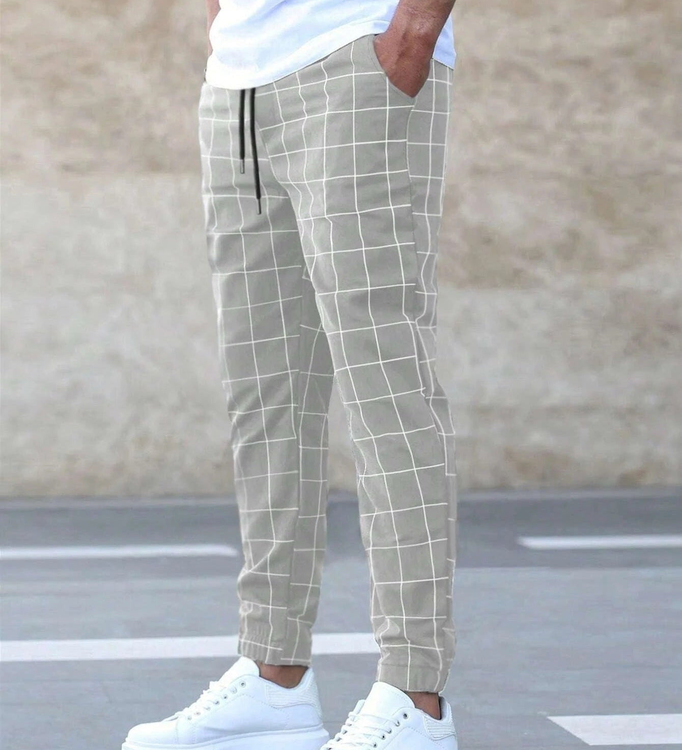Elegantní Jogger Kalhoty s Kostkovaným Vzorem