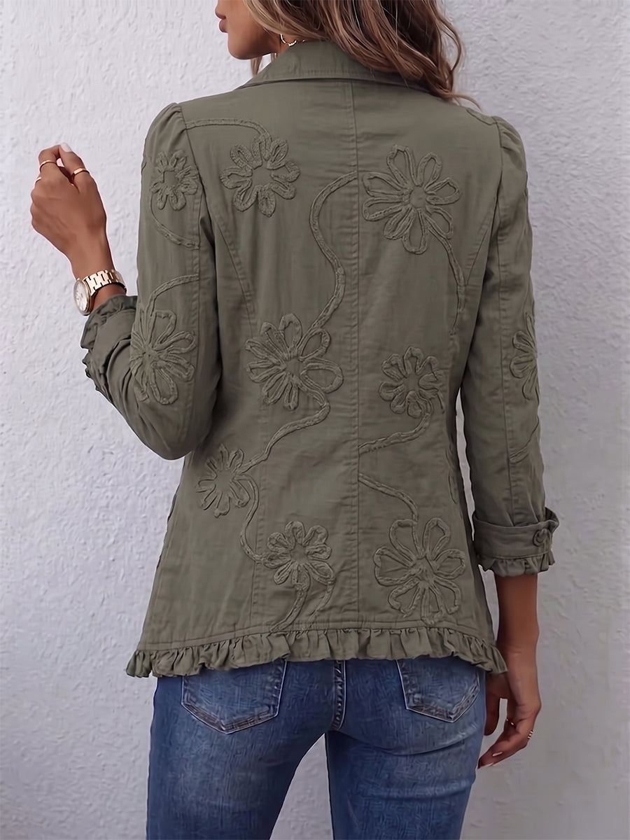Boho bunda s květinovou výšivkou a volány – detail produktu