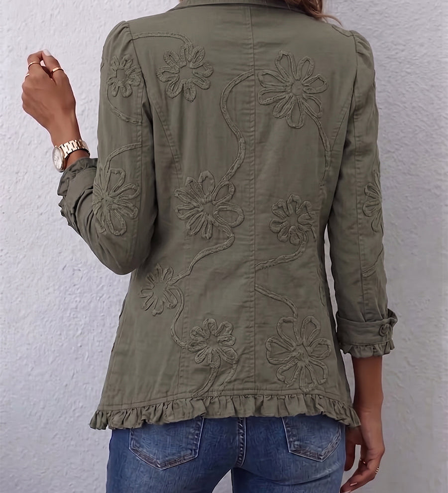 Boho bunda s květinovou výšivkou a volány – detail produktu