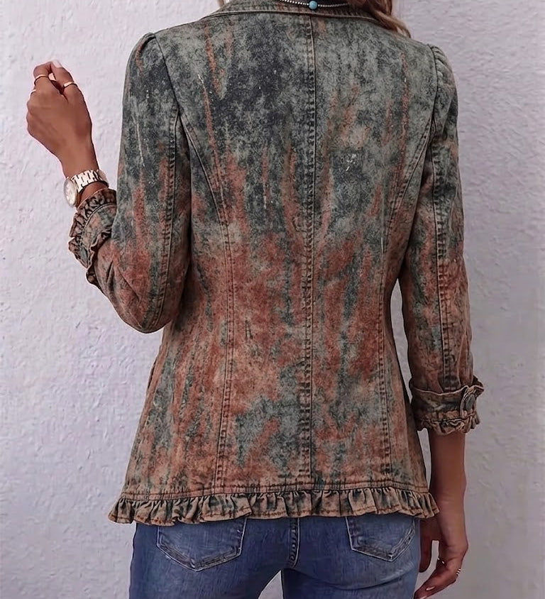 Vintage bunda s volány a texturovaným přechodovým potiskem – detail produktu